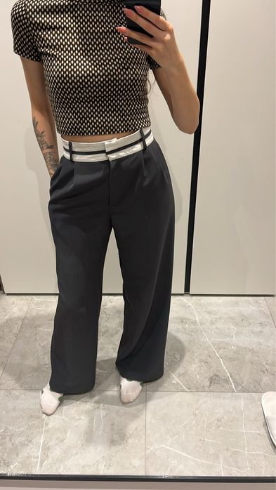 Штани палацо, вільні сірі штани