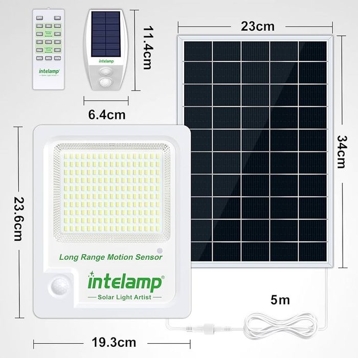 Lampa solarna z czujnikiem zmierzchu i ruchu 2000lm 12W intelamp