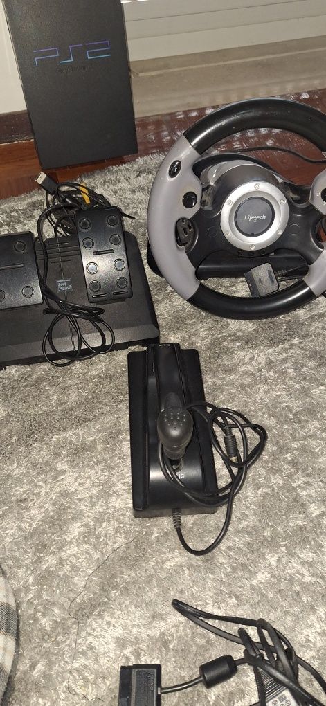 Kit de simulação de condução + PS2 + comandos + 5Jogos Fifa