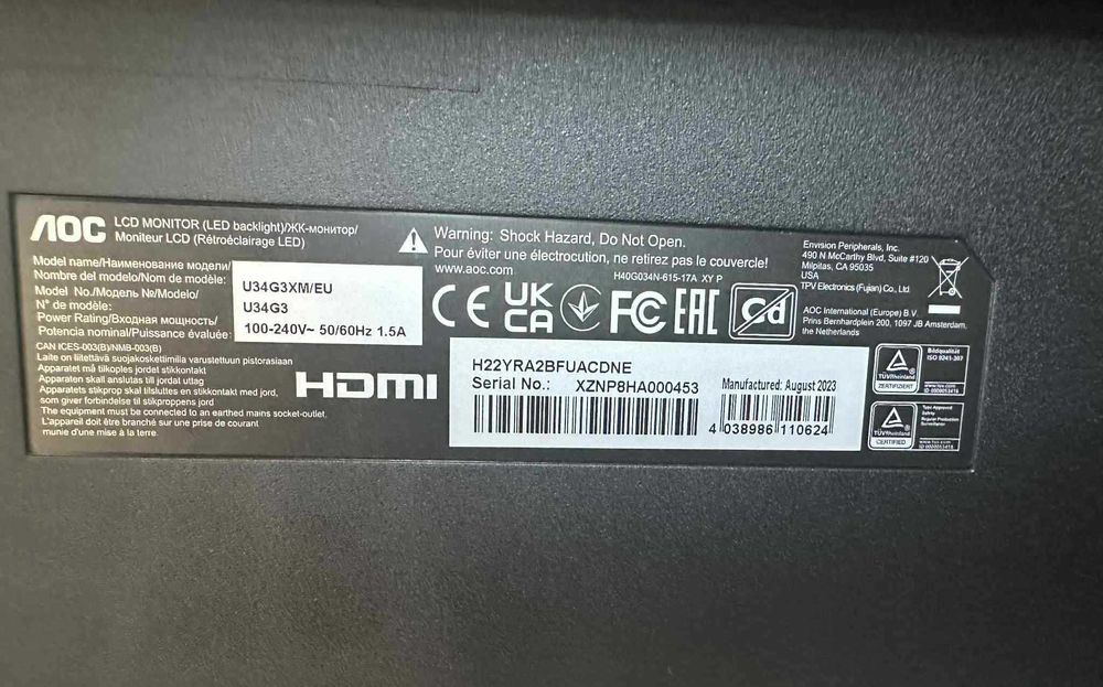 Monitor AOC U34G3XM/EU – 34" Ultrawide Gaming NA GWARANCJI !!!