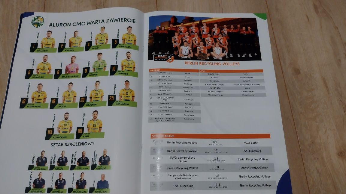 Program meczowy Warta Zawiercie - Berlin siatkówka liga mistrzów