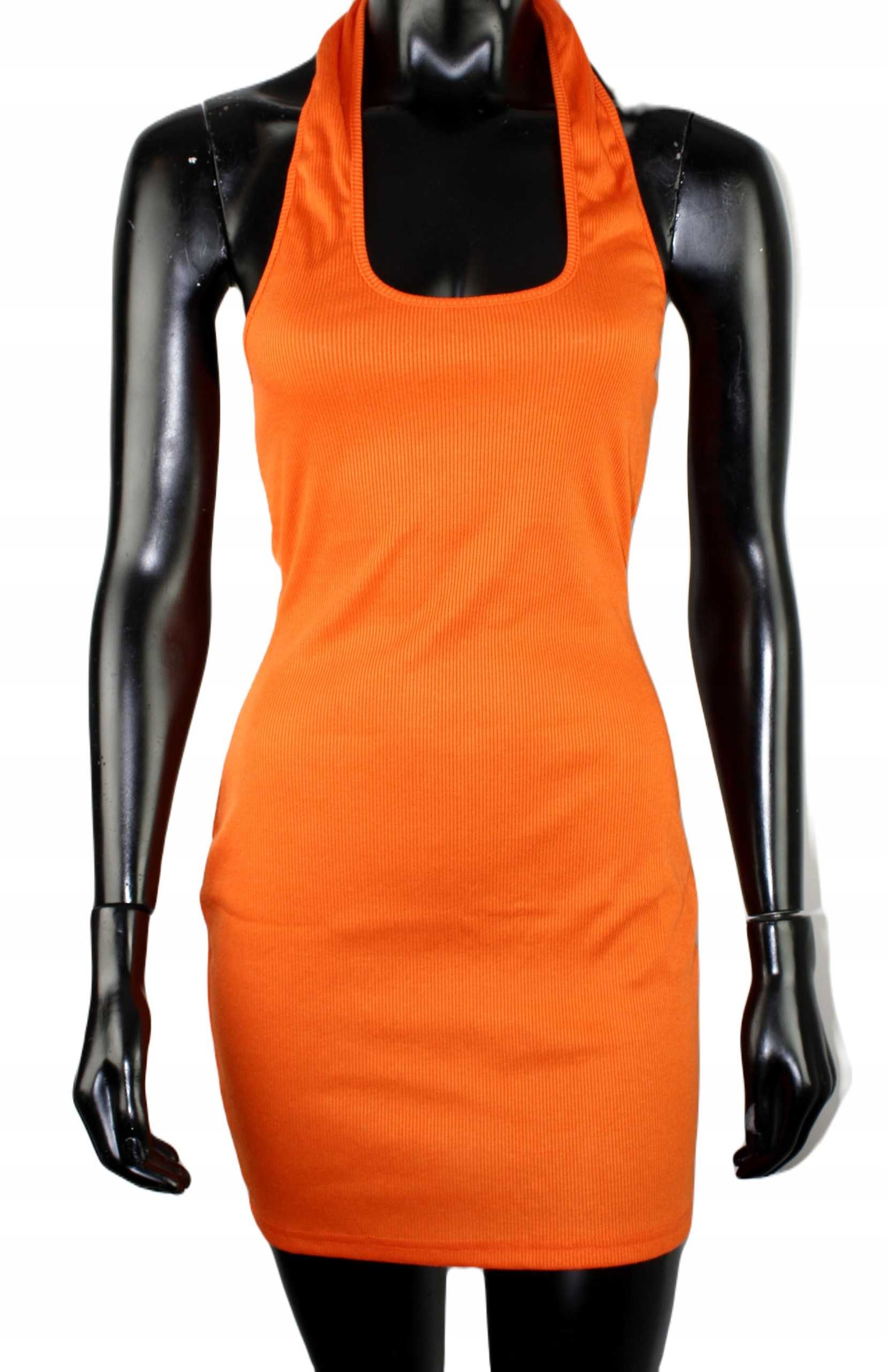 Pomarańczowa dopasowana sukienka prążek M 38