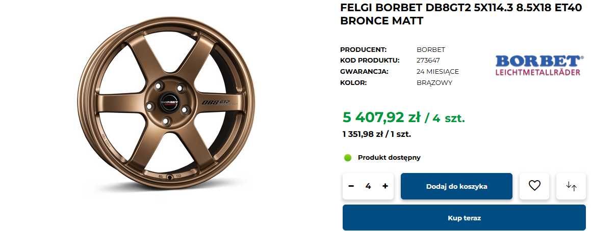 FELGI 18 Borbet DB8 GT2 5x114,3 8,5x18 NOWE