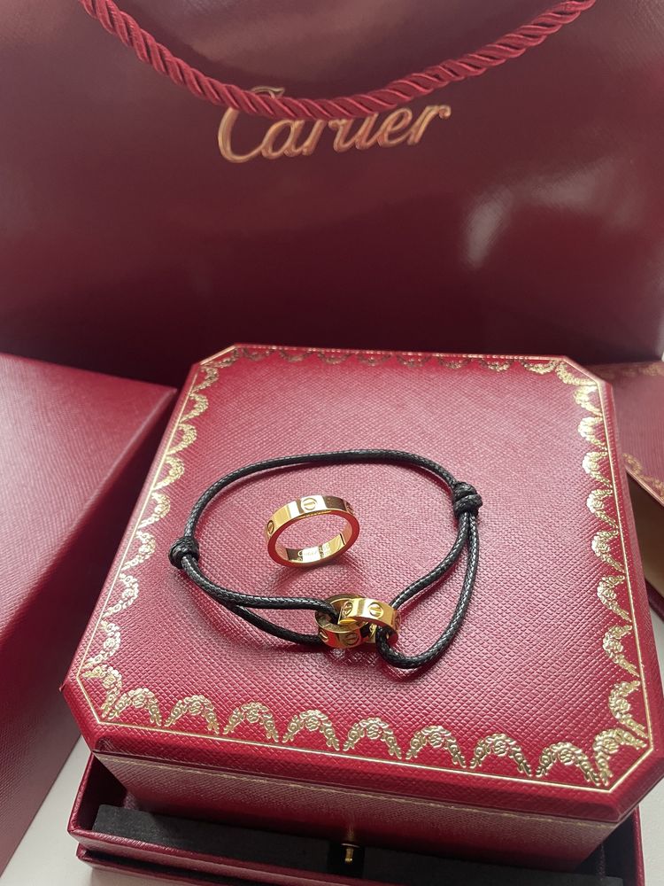 Набор в стиле Cartier Картье черная нить браслет кольцо