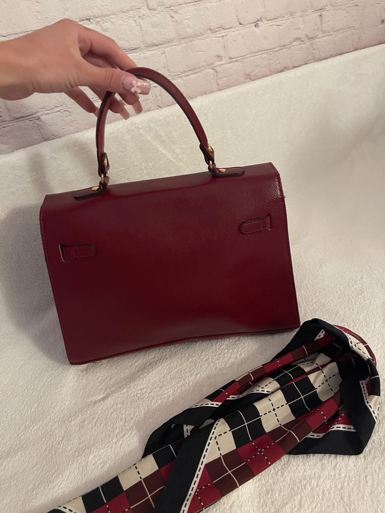 Сумка в стиле Hermes 30 см  цвет марсала бордовый