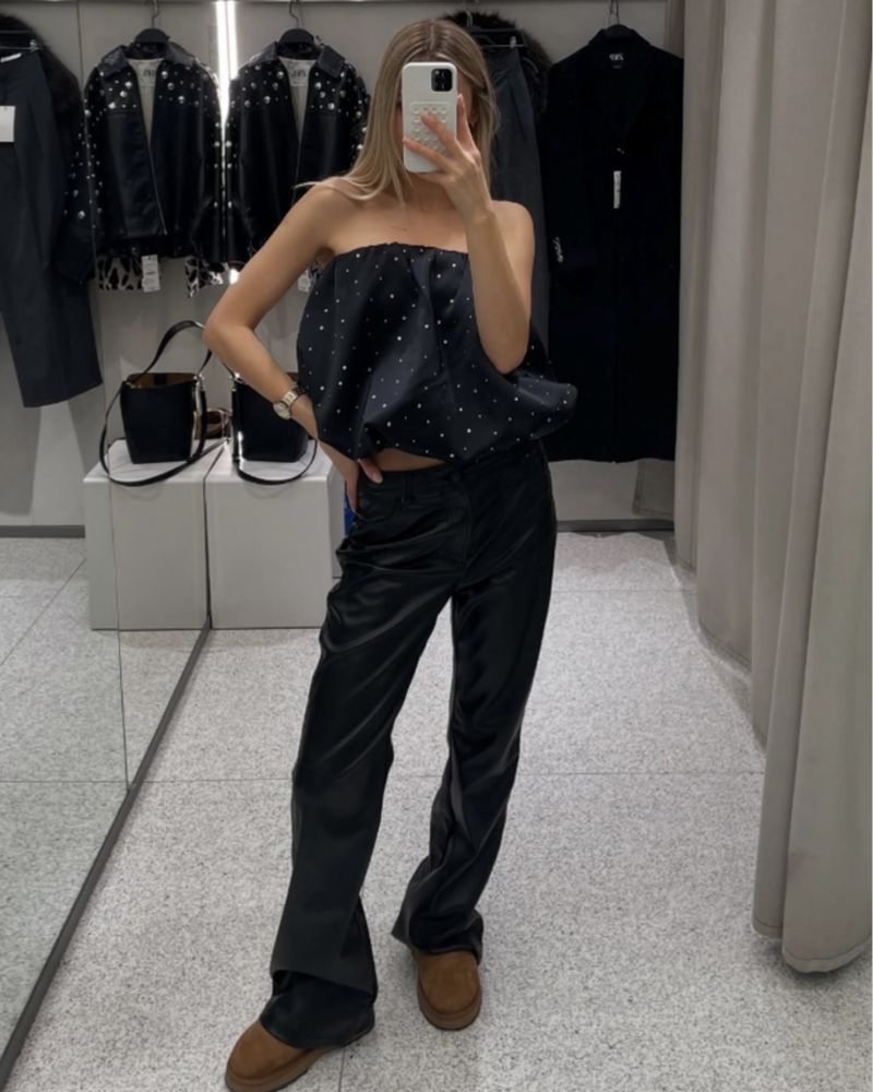 Атласний топ бандо в стразах zara