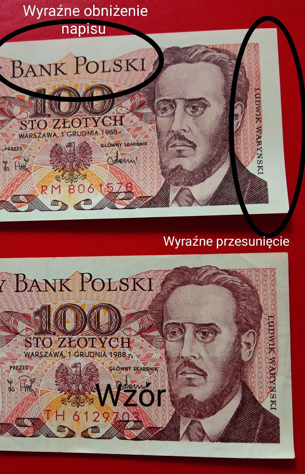 Banknot 100 zł Ludwik Warynski seria  RM  ( destrukt)