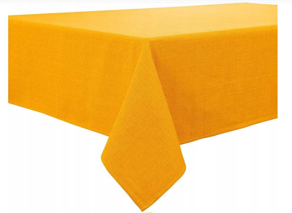 Obrus Kwadratowy Wodoodporny Z Grubego Lnu Żółty 140cm x 140cm