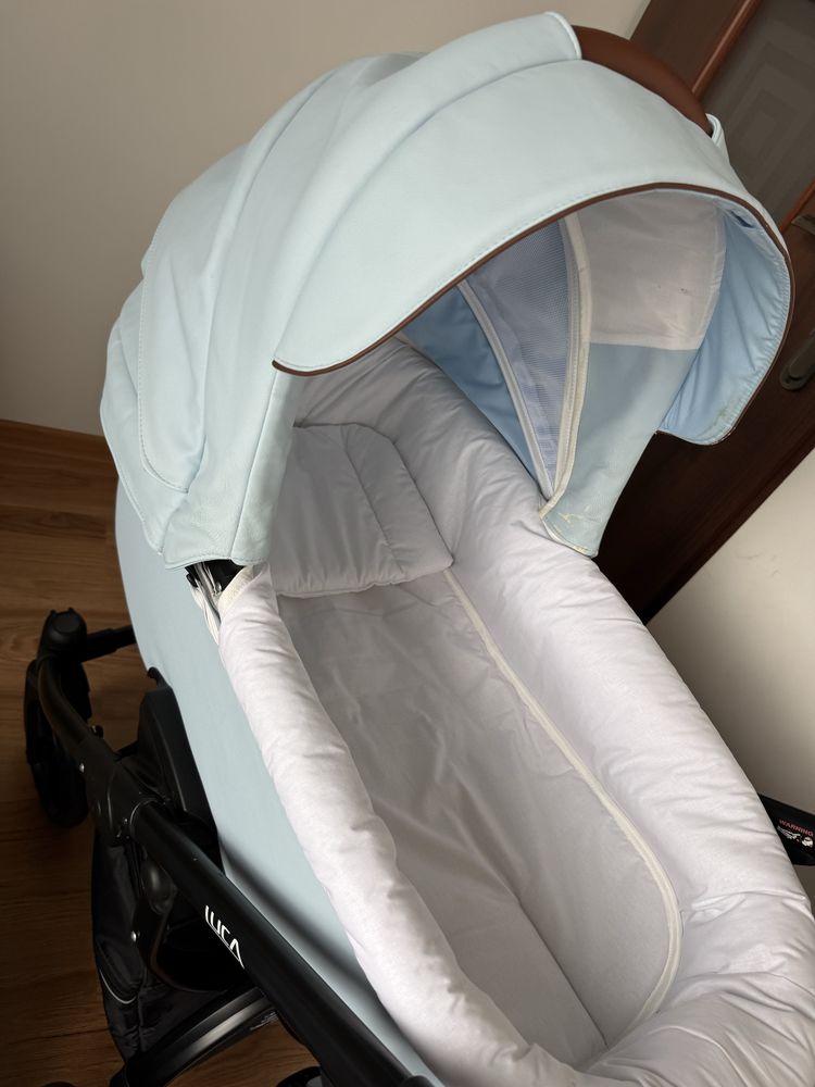 Wózek Bebetto Luca 2w1, gondola i spacerówka, błękitny, zadbany