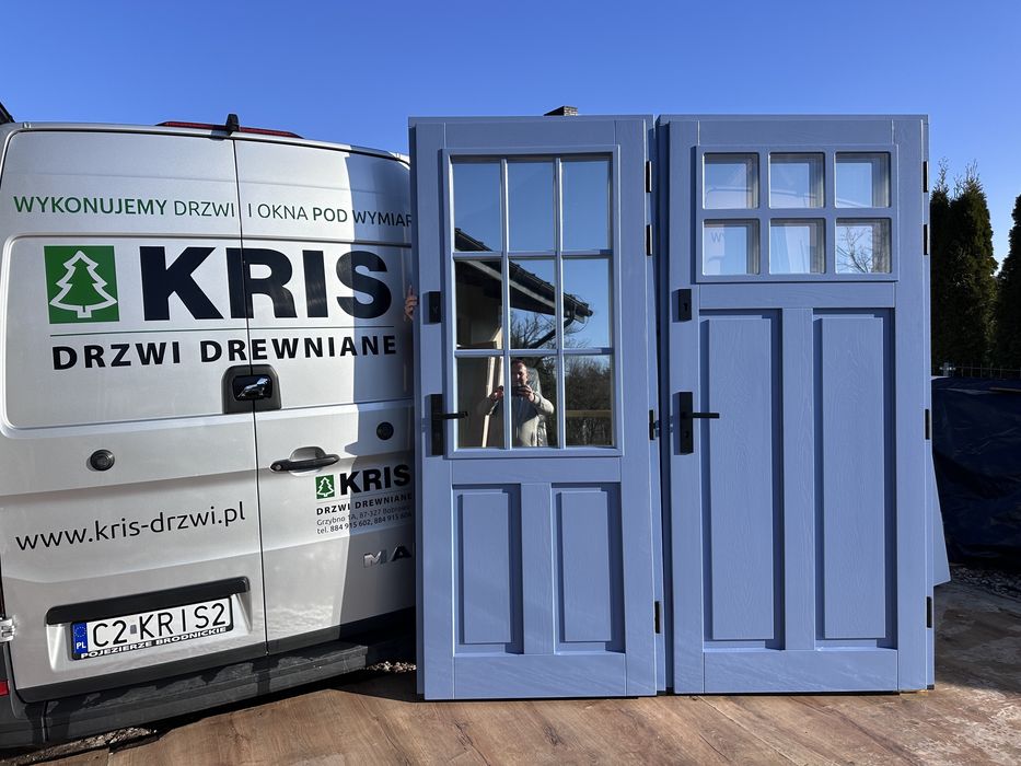 Drzwi zewnętrzne drewniane Amerykańskie wysokie 230 cm Montaż Polska