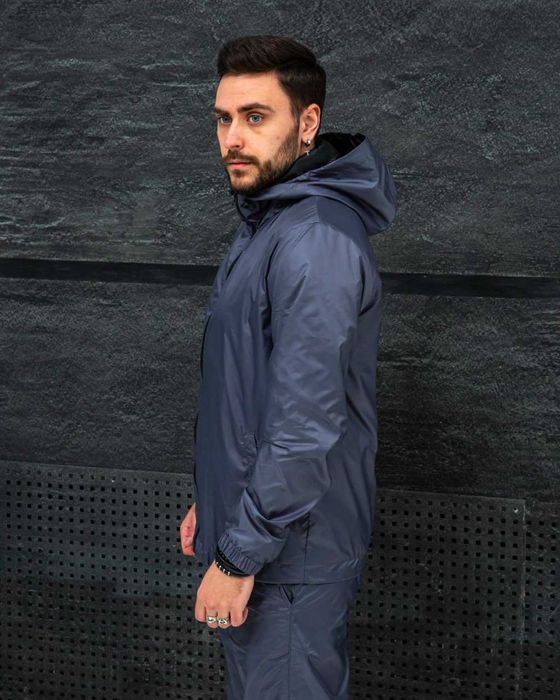 Спортивний костюм чоловічий плащівка весна осінь з капюшоном графіт