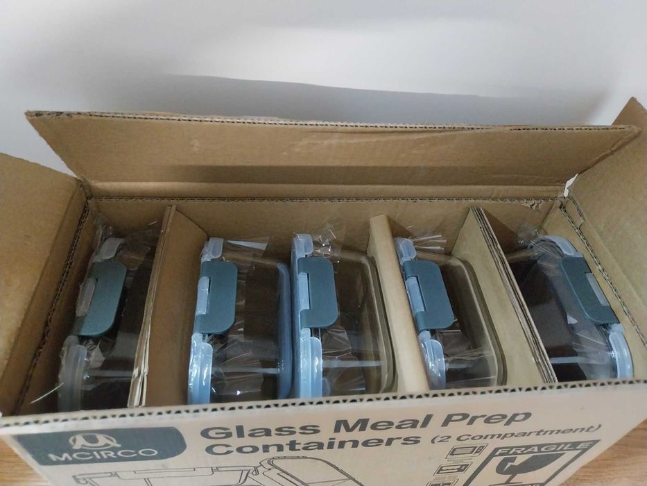 Szklane pojemniki do przygotowywania posiłków 3 komory 5 sztuk