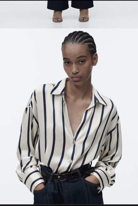 Сорочка в клітинку Zara сатинова рубашка Zara біла сорочка Zara