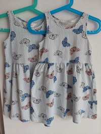 H&M 98/104 sukienki dla bliźniaczek, motyle, motylki