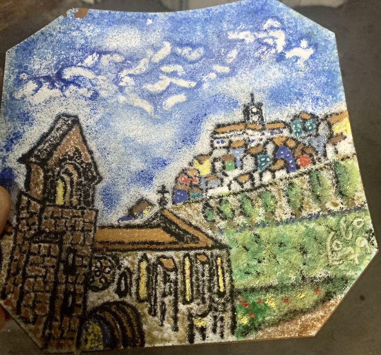 Pintura de Coimbra em prato latão 1979 Autor Cobre Oportunidade