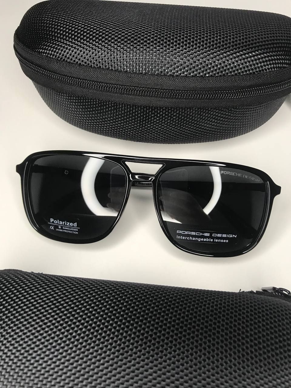 Солнцезащитные очки Porsche мужские черные Polarized со шторками