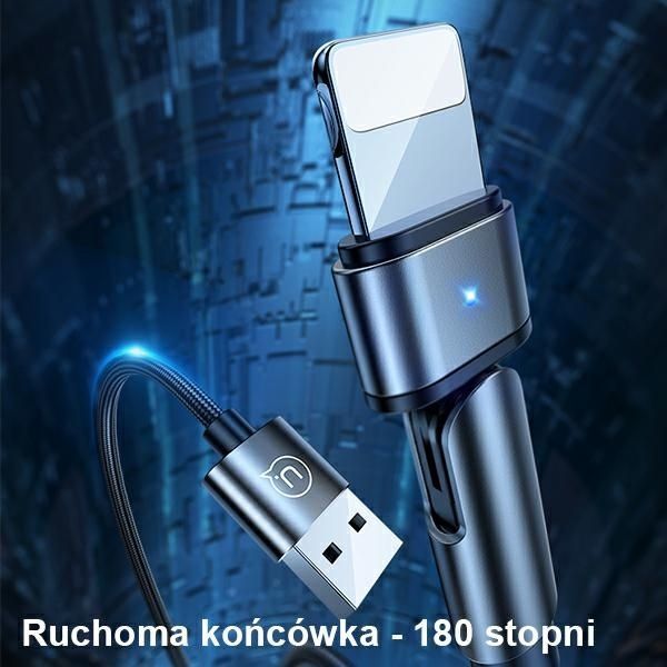 Kabel USB Usams U60 2A Lightning 1M Obrotowy - Czarny