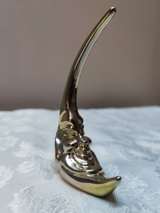 Księżyc z Twarzą CYRKONIA Figurka 10,5 cm Złoty Metal VINTAGE Kicz