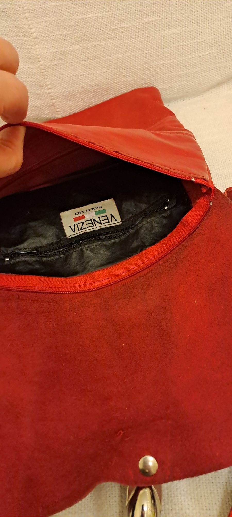 Venezia, czerwona skórzana miękka torebka, piękna!