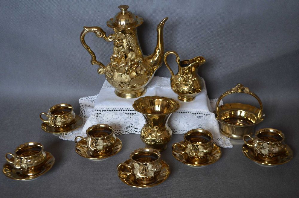 zestaw serwis porcelany 24 karatowe złoto
