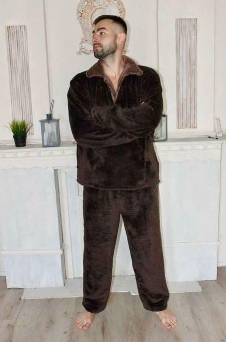 Хіт на зиму Чоловіча тепла піжама приємна махра мужская пижама подарок