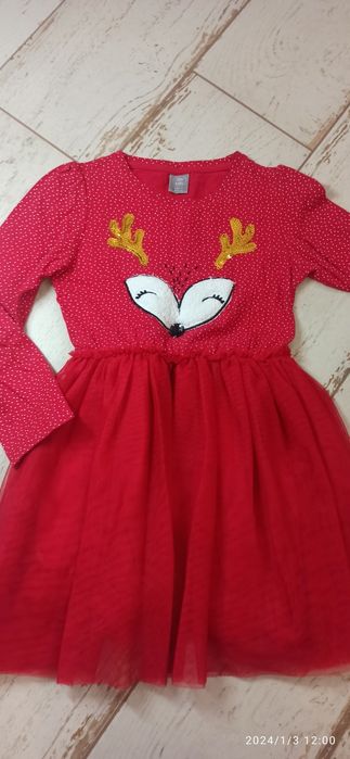 Czerwona sukienka świąteczna 128/134 bdb