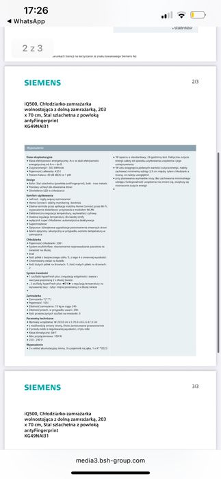 lodówka Siemens kg49nai31 srebrna