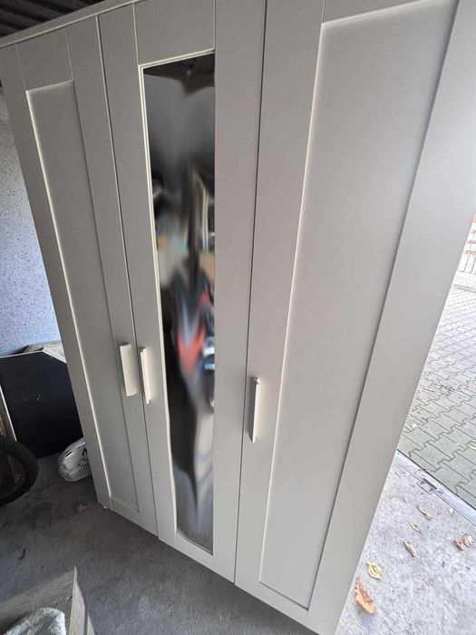 Szafa 3 drzwiowa z lustrem, biała - IKEA BRIMNES