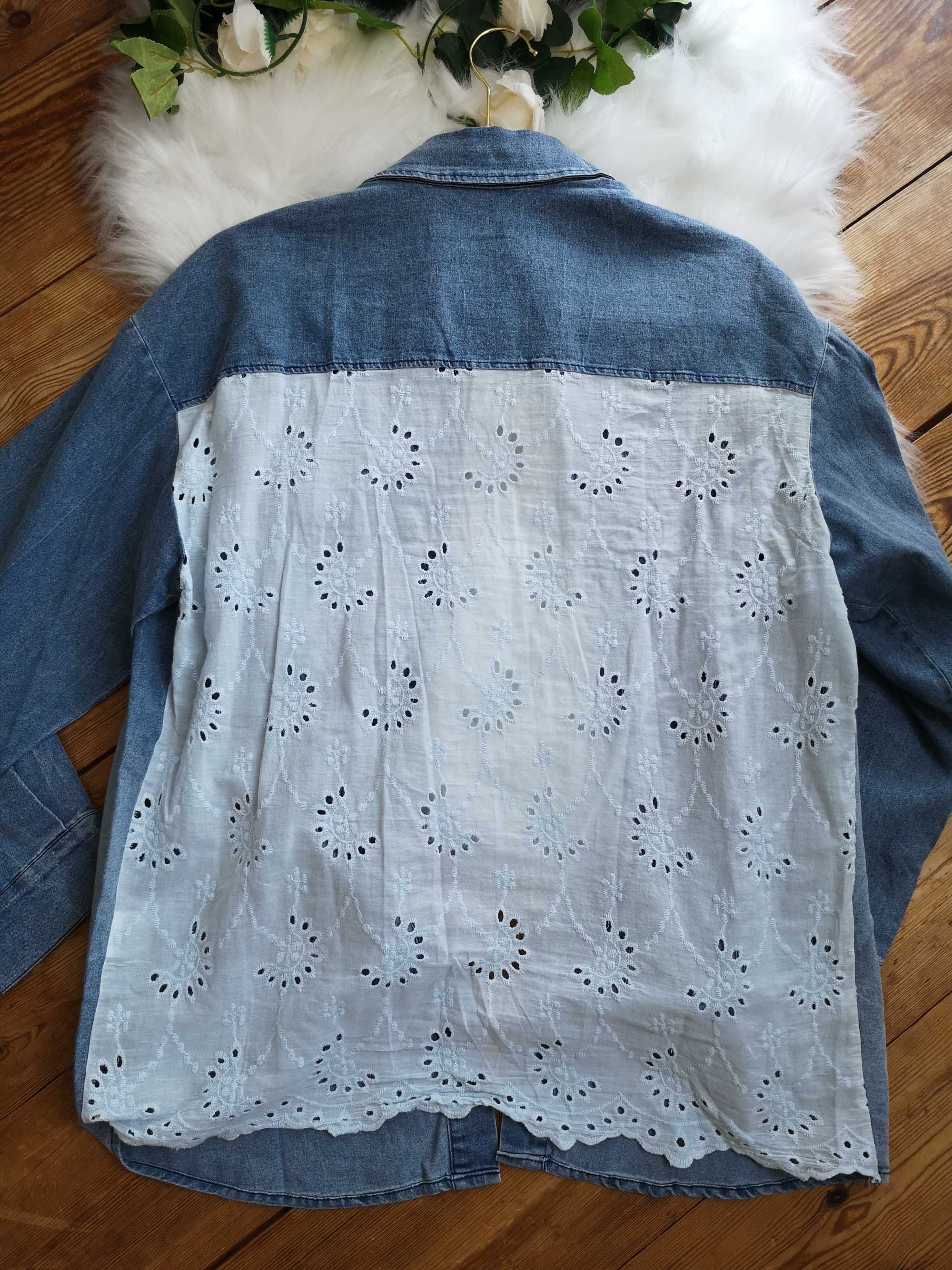 Koszula jeansowa 38 M 40 L Varlesca koronka boho oversize nowa