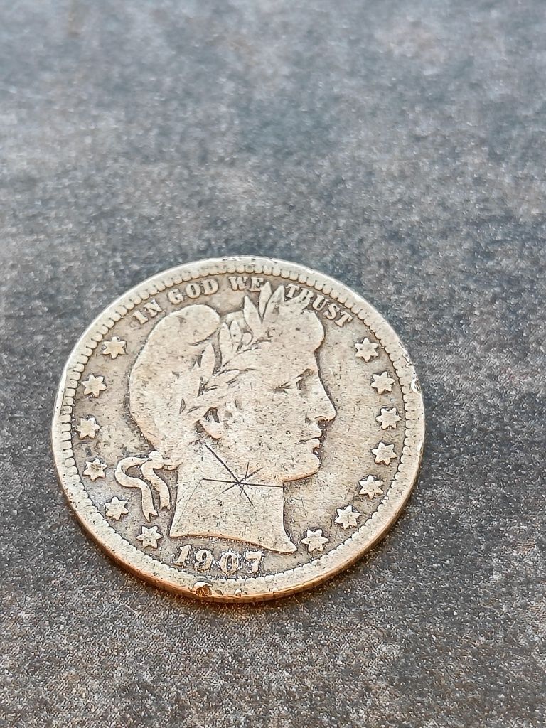 1/4 dollar quarter 1907r. USA srebro typ Barber
