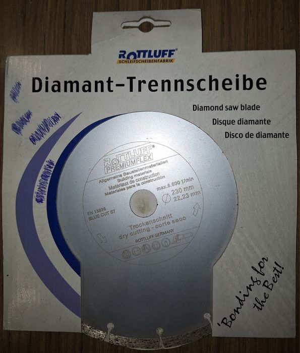 Disco de diamante para corte - 230 mm - Marca Rottluff - Novo