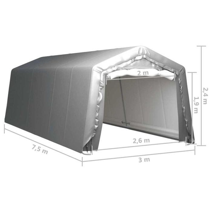 Tenda de Armazenamento 3x7,5m Aço e PE Cinzento Nova