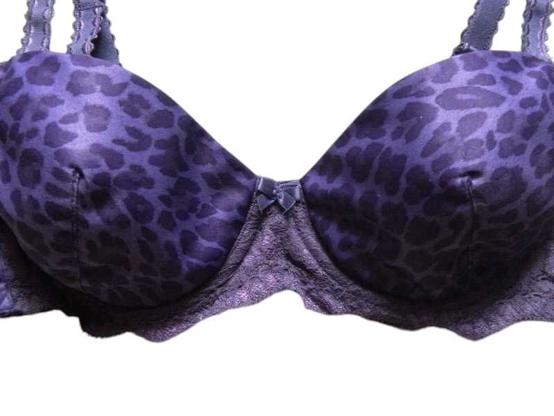 Fioletowy stanik biustonosz panterka koronka 70B H&M bielizna damska