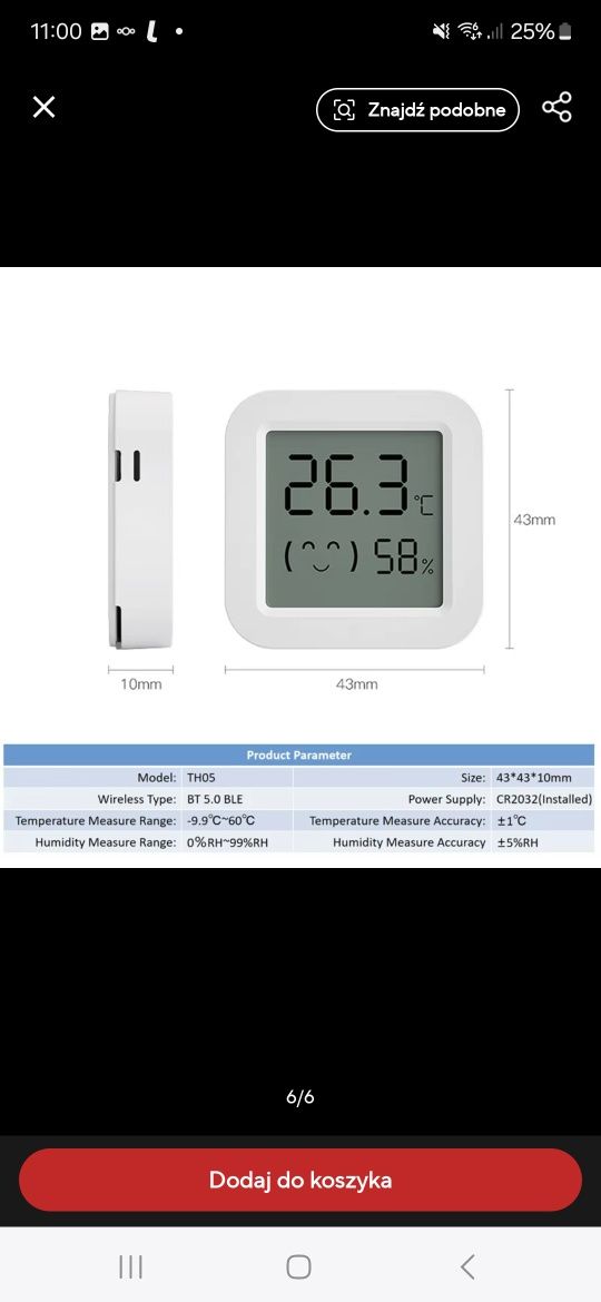 Czujnik temperatury i wilgotności Tuya bluetooth