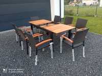 Krzesła stół rozkładany aluminiowy + deska eukaliptusowa