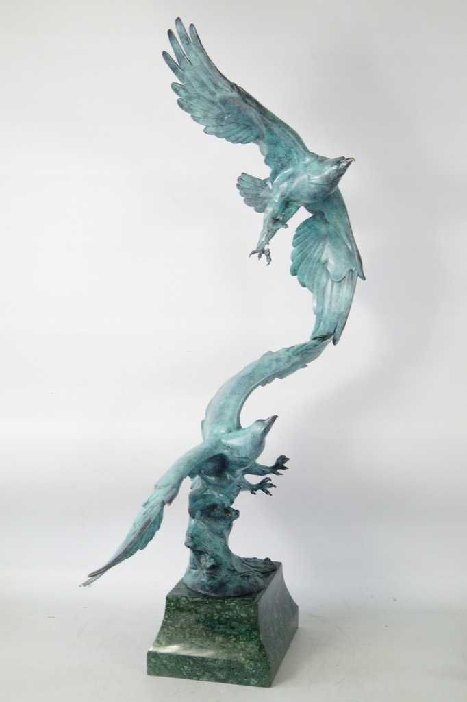 DWA ORŁY sokoły Ogromna FIGURA Z BRĄZU rzeźba 82 cm