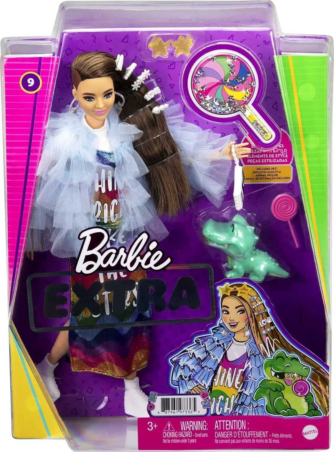Барбі Екстра Barbie Extra #9 GYJ78 у райдужній сукні з крокодилом