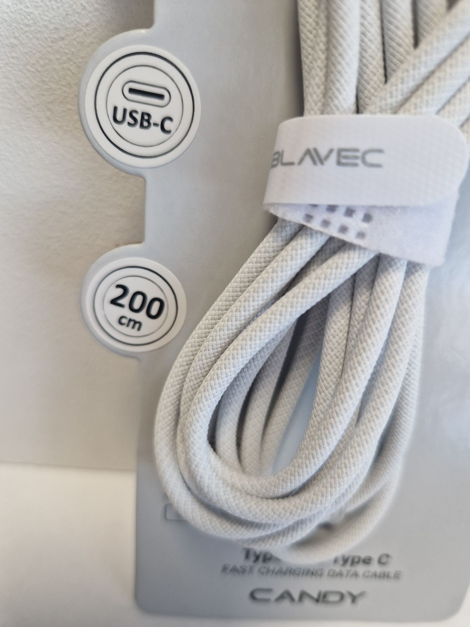 Blavec Kabel Candy oplot - Typ C na Typ C - PD 60W 3A 2 metry