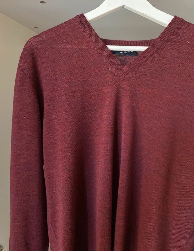 Burgundowy bordowy melanżowy męski sweter M Clipper 100% wełna wool