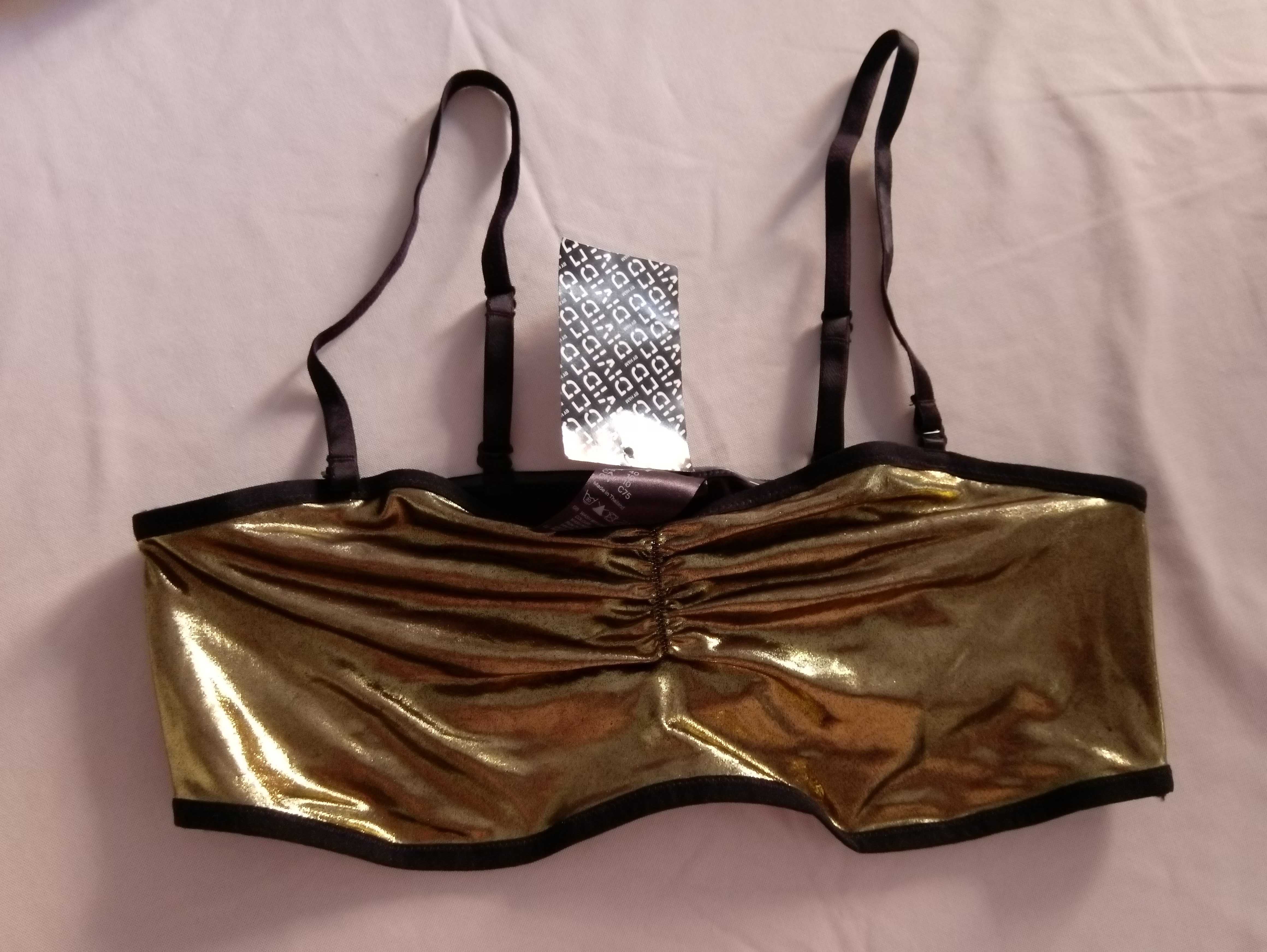 1/3 ceny złoto-czarny biustonosz opaska bandeau odpinane ramią. H&M 42