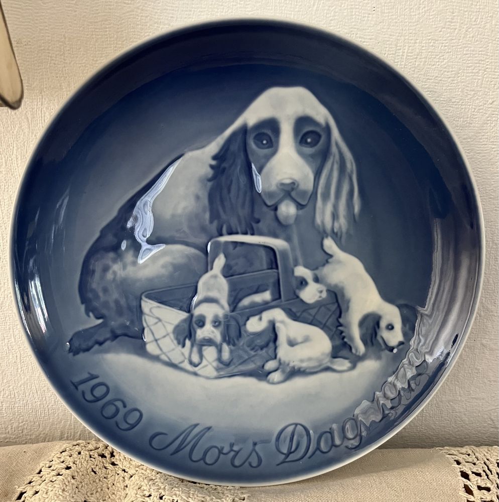 Duży Bing & Grondhal Dzień Matki Spaniel Pies Kobalt Talerz Porcelana