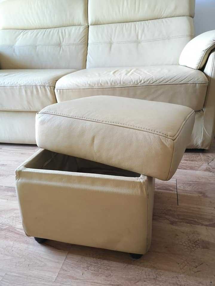 zestaw skóra sofa x2, fotel obrotowy, pufa