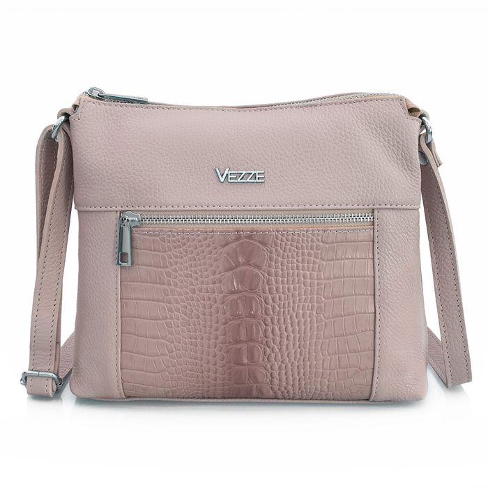 VEZZE torebka damska skórzana listonoszka z paskiem V022 różowa