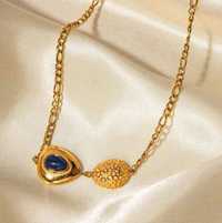 Nowy złoty naszyjnik z kamieniem naturalnym lapis lazuli