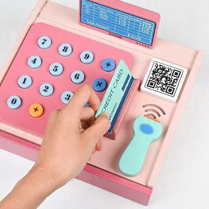 DUŻA Drewniana kasa fiskalna zabawka dla dzieci SKLEP SUPERMARKET