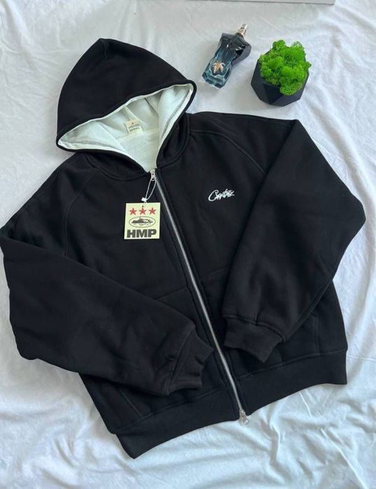Кофта Corteiz Zip Hoodie Black HMP / чорна зіпка кортез фліс