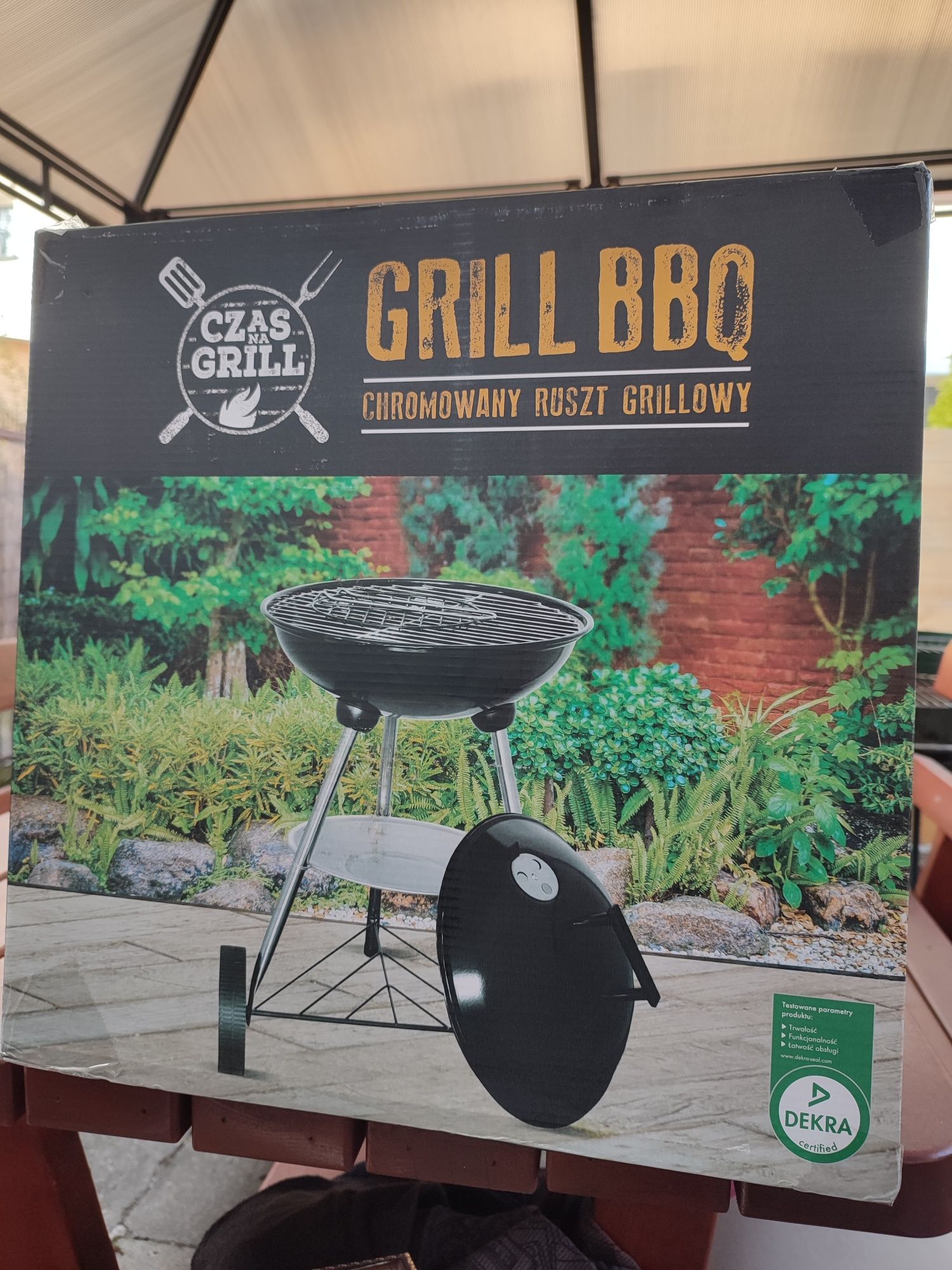 Nowy grill bbq chromowany ruszt grillowy duży średnica 37 na kółkach