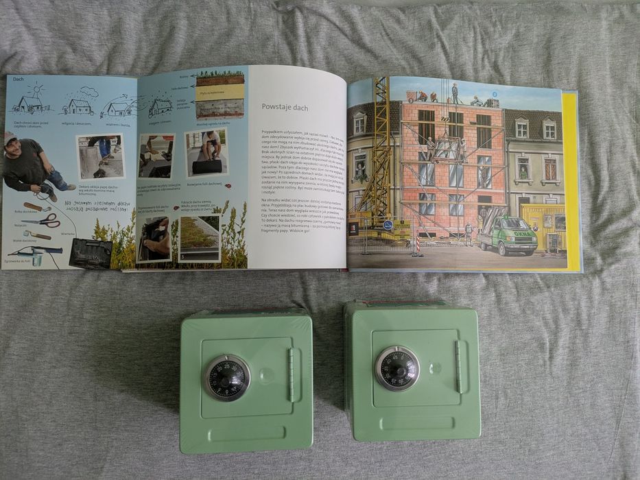 2 x Skarbonki sejf na szyfr oraz książka "Uwaga budowa"