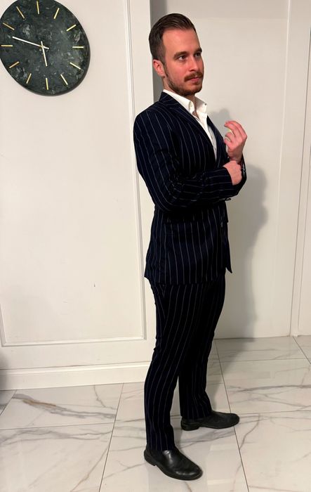 Garnitur jednorzędowy w prążek z wełny 120’S Vitale Barberis Canonico