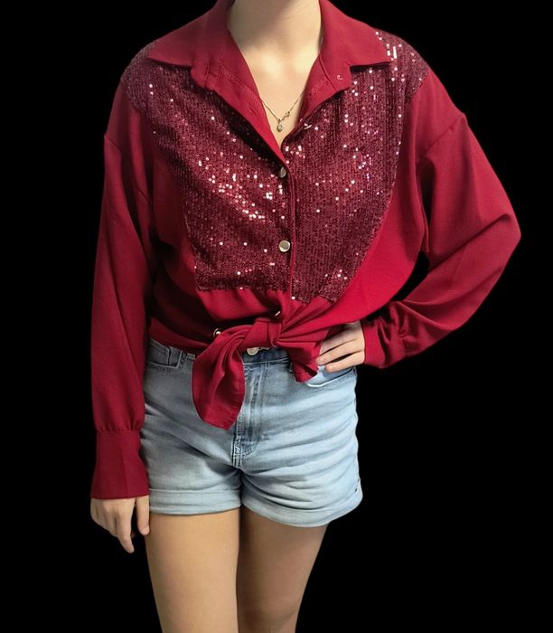 Koszula czerwona z cyrkoniami elegancka